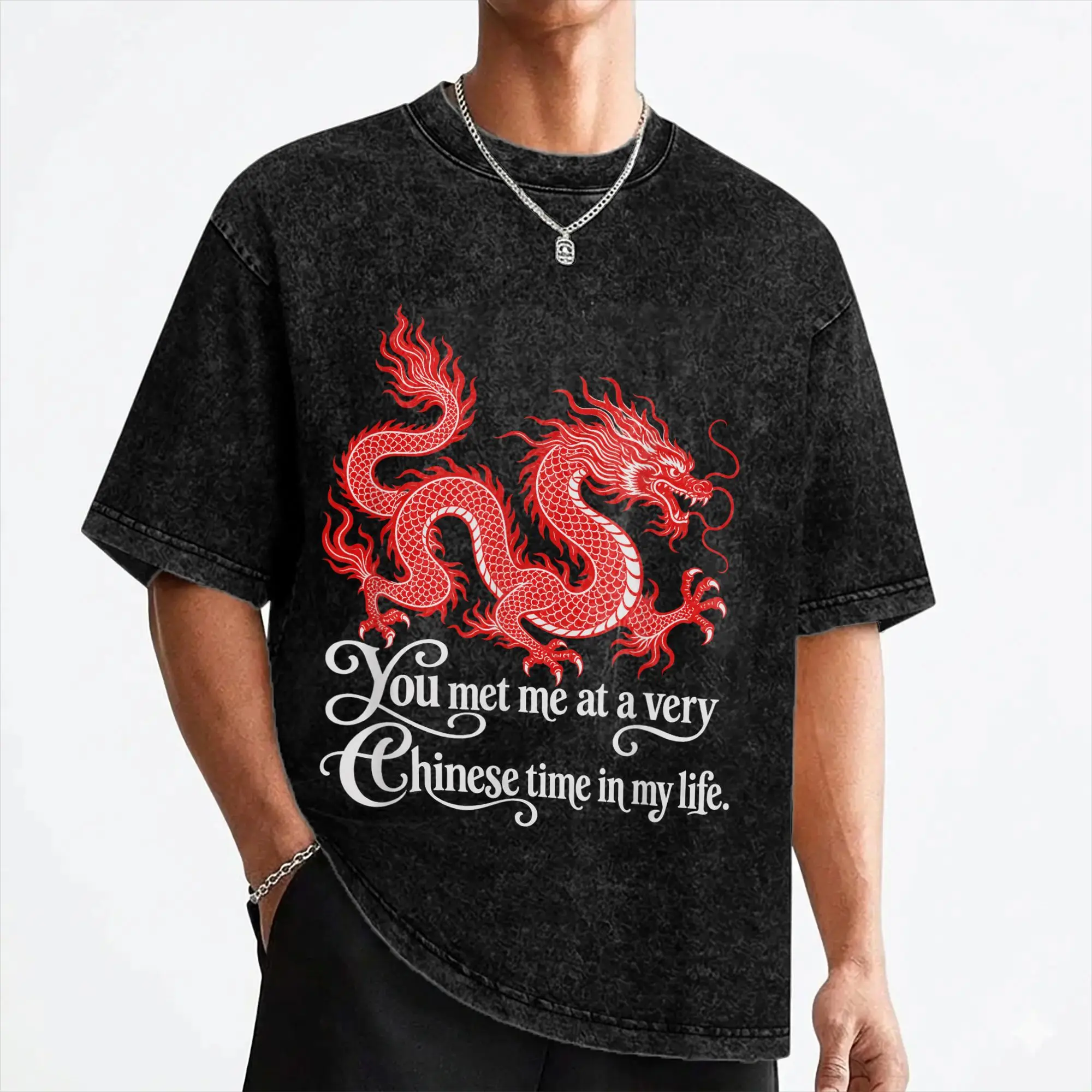 You Met Me At a Very Chinese Time in My Life T Shirts Washed Short Sleeve T-Shirts for Men Women Streetwear Printed Tee Shirt