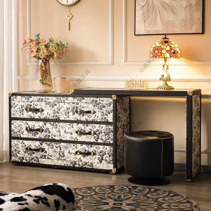 French medieval style bedroom dresser chest cabinet integrated locker premium hard box storage cabinet flower six