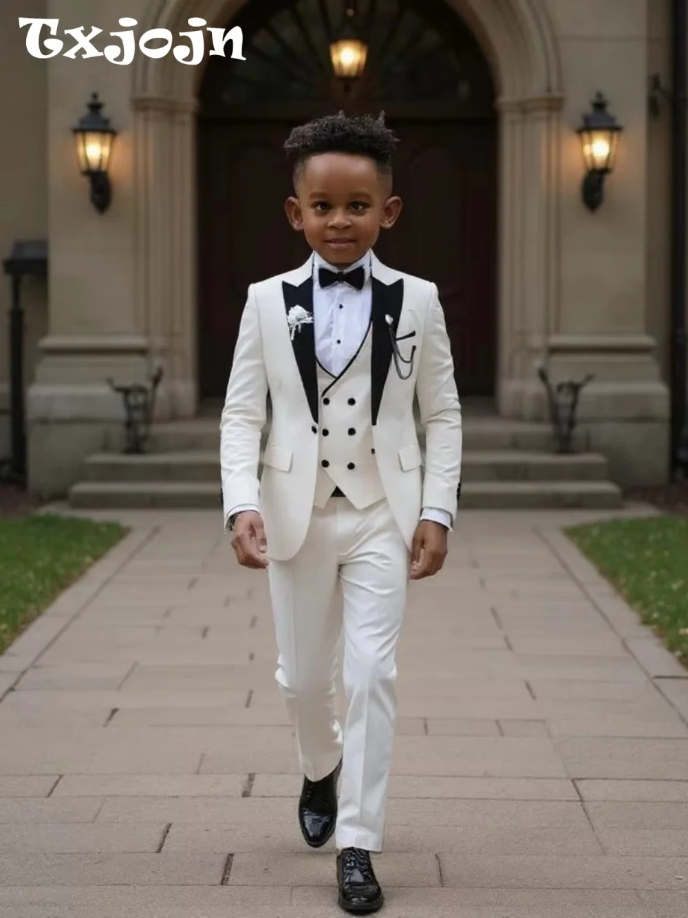 Boys Handsome Suit Set 3 Pieces Wedding Ring Bearer Outfit Formal Peak Lapel Kids Slim Fit Tuxedo Piano Performance Wear 2-20T