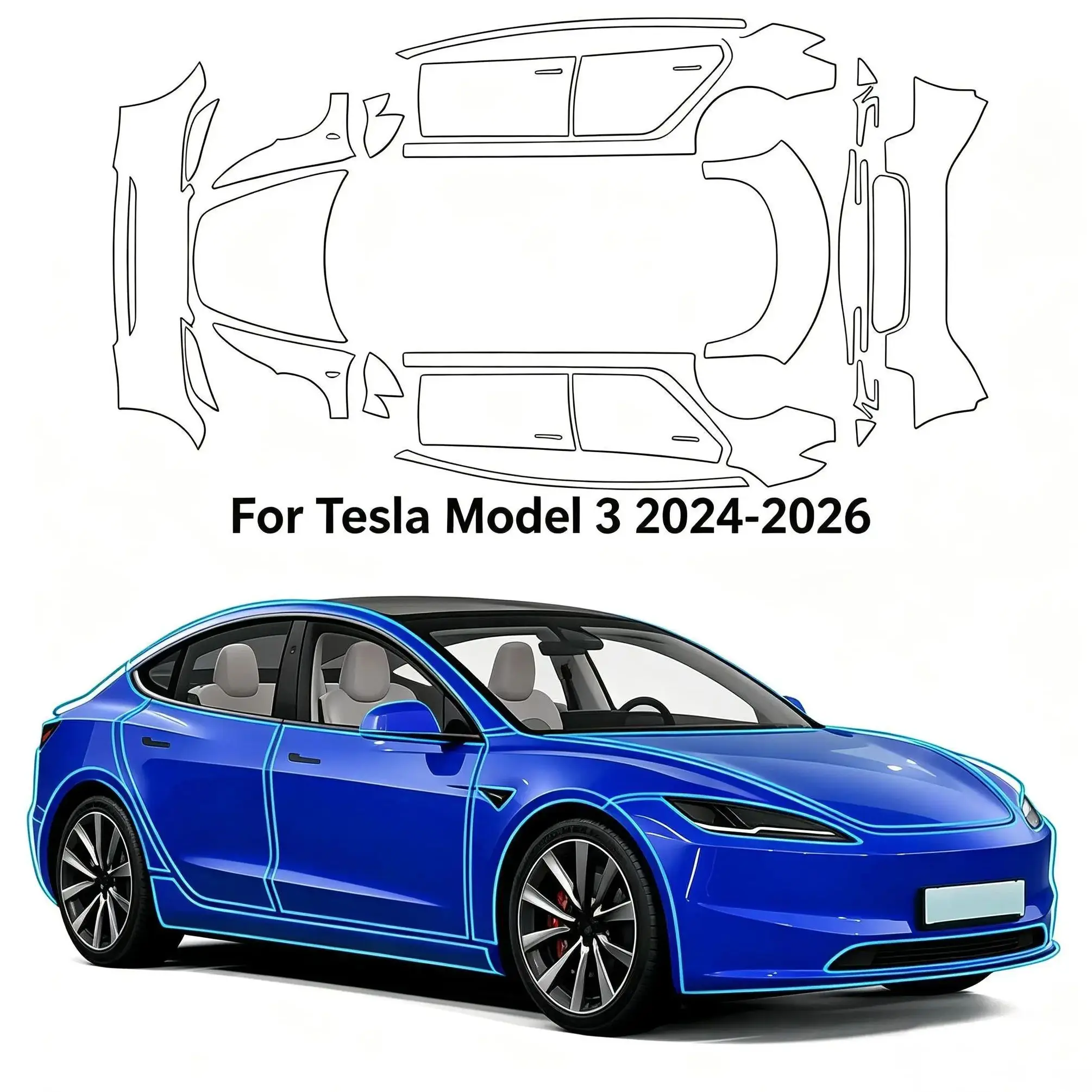 

For Tesla Model 3 2024-2026 TPU Paint Protection Film Self-Healing Matte Clear Bra Pre-cut PPF Car Body Anti-Scratch Resistant