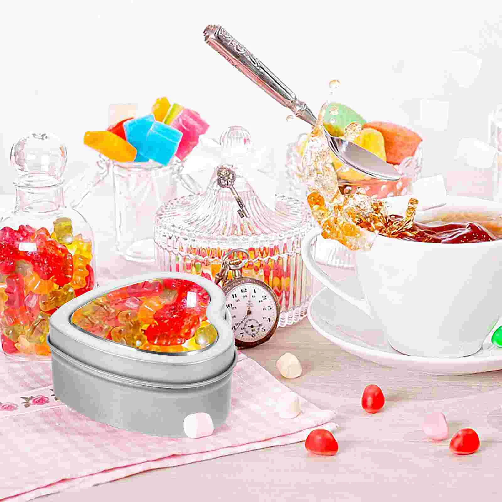 10 Pcs Empty Heart Shaped Jar Candles Tinplate Containers Metal Cans Storage Boxes Cases Jewelry Pvc Tins with Lids