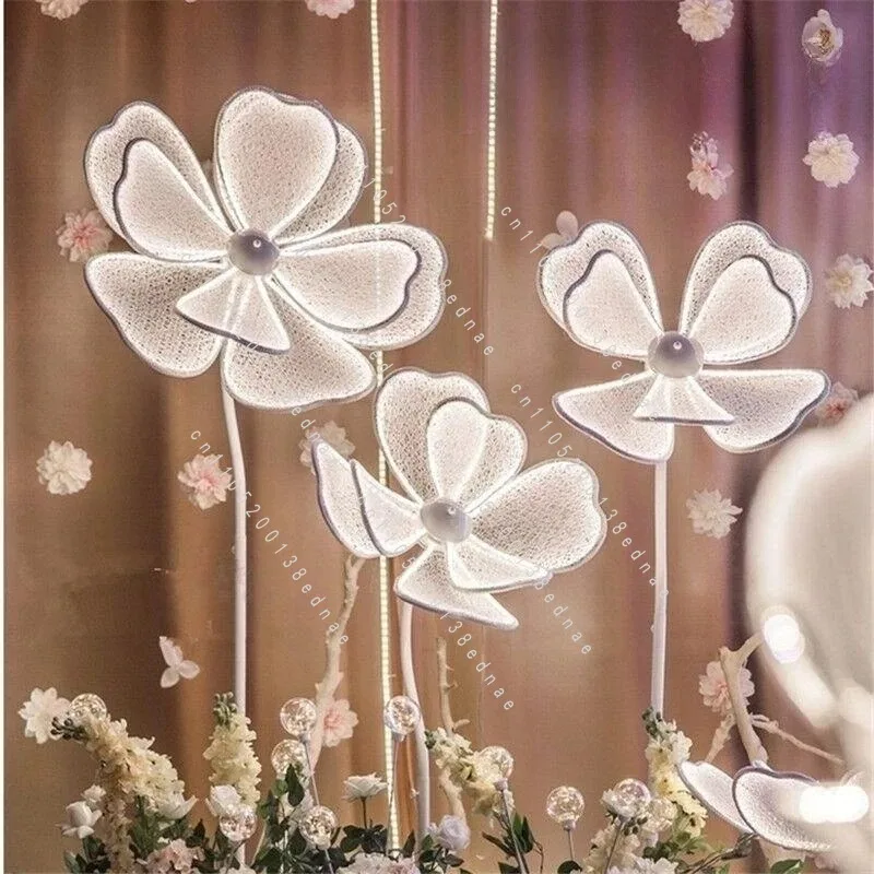 LED Decorative Luminous Peony Flowers, Wedding Road Guide, White Silk Decoration, For Wedding Party Birthday Home Decoration