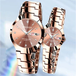 FNGEEN Couple Watch Waterproof Casual Fashion Women Men Quartz Watches Ladies Stainless Date Week Men Clock Lover's Date Gift