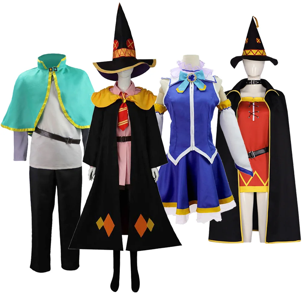 Megumin Aqua Satou Cosplay Fantasy Costume Anime Blessing Cos Wonderful World Costume Disguise Adult Unisex Halloween Suits