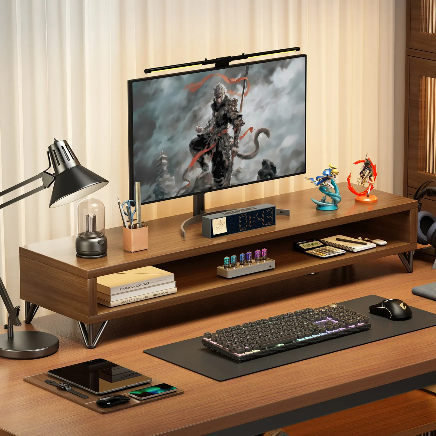 Tier Monitor Stand Riser Storage Drawer Iron Frame Desktop Organizer Shelf Computer Keyboard Office Supplies Cm Length Options