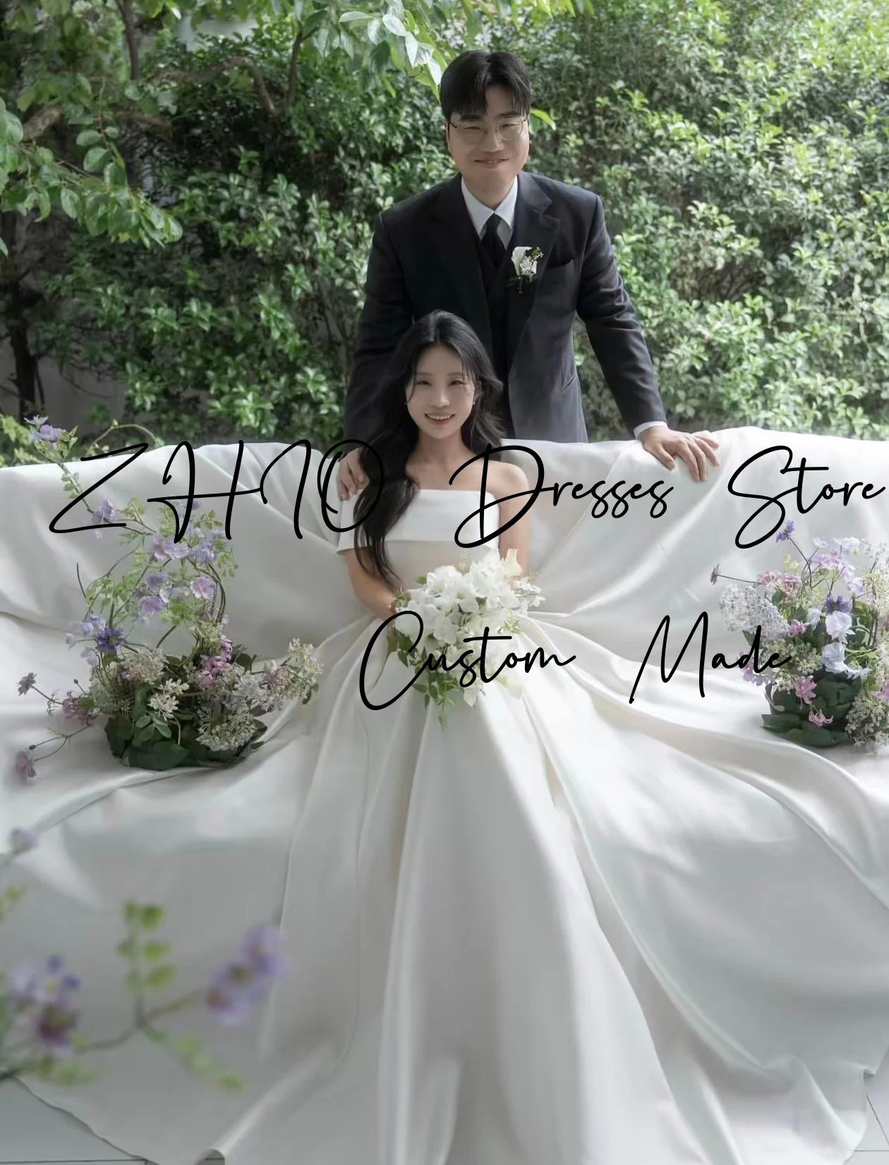 ZHIO – robe de mariée élégante, asymétrique épaule dénudée, en taffetas blanc, pour séance Photo coréenne, robe de réception de mariée personnalisée