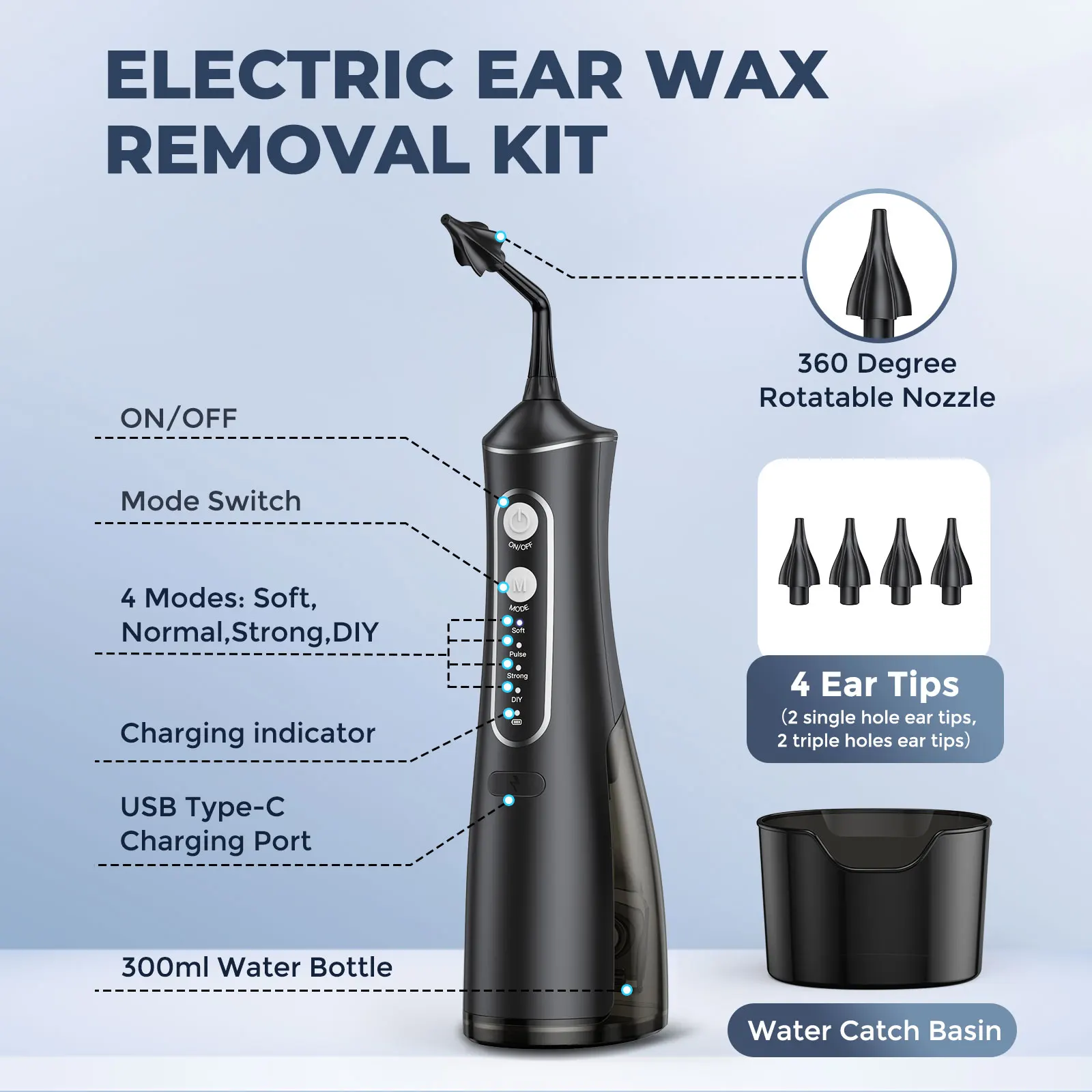 Water Powered Ear Cleaner Electric Ear Wax Removal Tool 4 Pressure Modes Ear Cleaning Tool for Adults Kids Electric Ear Cleaner