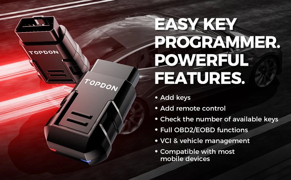 Topdon Key Programmer Tool Extra Car Lost Key Matching OBD2/EOBD Functions Wireless For DIYer/Locksmiths(/FCA) TOPKEY