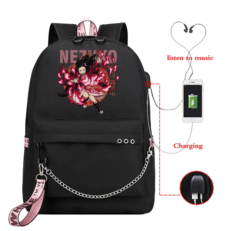 

Demon Slayer Anime Backpacks High Quality Backpacks Large Capacity Fashion Usb Women Student Maga Print School Bag Demon Slayer