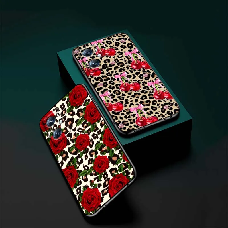ليوبارد طباعة الشفاه تصميم غطاء ل ممن لهم رينو 5 6 7 A96 A40 A58 Realme GT A74 A78 Neo2 A74 A78 البحث X5 X3 X7 X8 الأسود