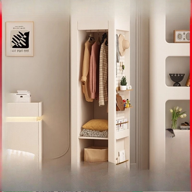 Cream Style Mobile Home Coat Rack Top Standing Hole Board Hanger with Wheels Rotatable Bedroom Magazine Rack