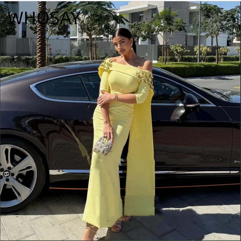 Maßgeschneiderte Ballkleider mit 3D-Blumen, U-Boot-Ausschnitt, halbe Ärmel, Abendkleider, Schulterflattern, Reißverschluss hinten, Partykleid, individuell gestaltet