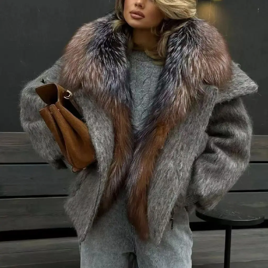    Pelzkragen Daunenjacke Damen Ort Faion Thiened Weißer Gänsedaunen-gepolsterter Mantel Lässige gerade Passform Wärme