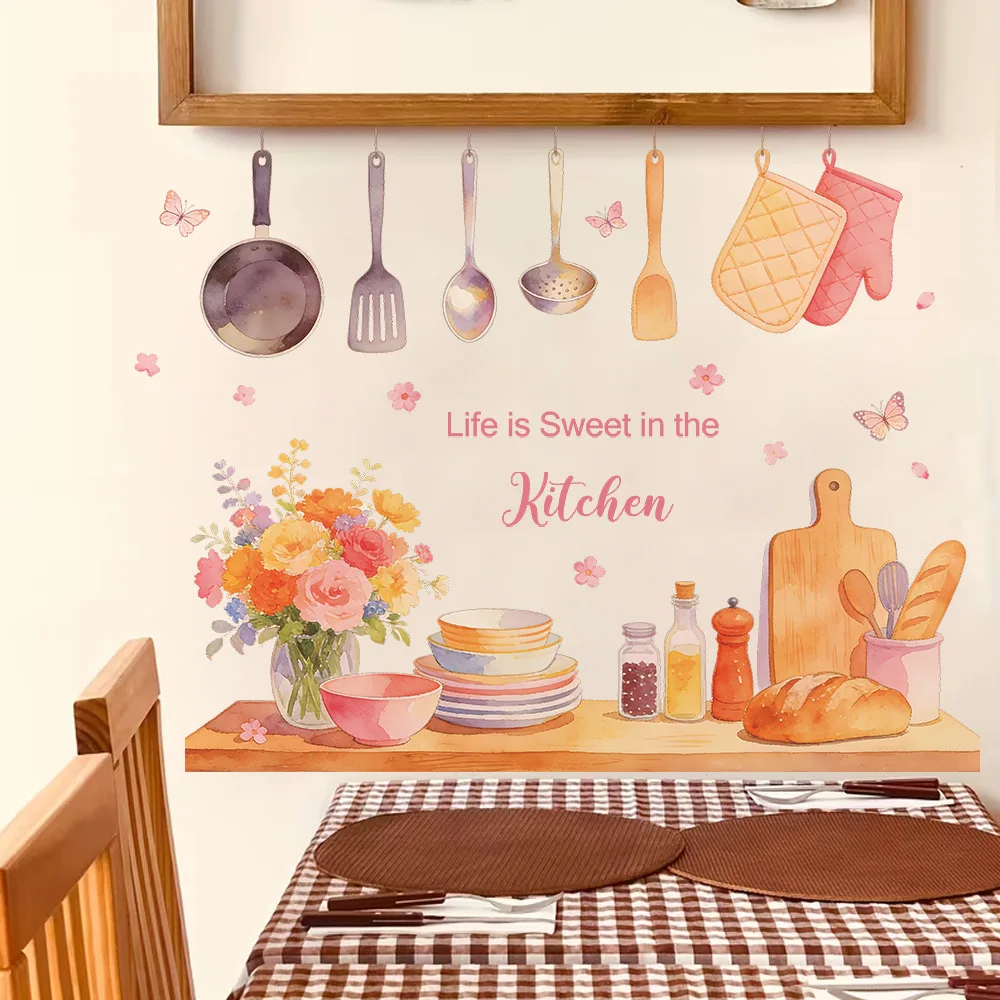 Various painted kitchenware, kitchen and dining room home decorations, wall stickers, self-adhesive type