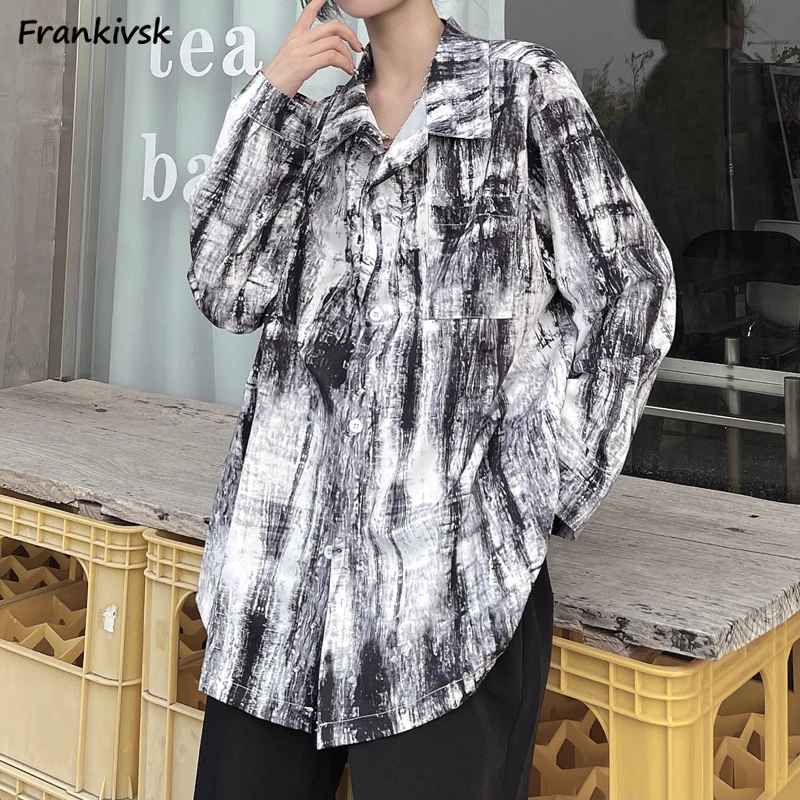 

Shirts Women Casual Clothing Tye-dye Vintage Aesthetic Breathable Comfortable Baggy Spring Fashion Long Sleeve Chinese Style New