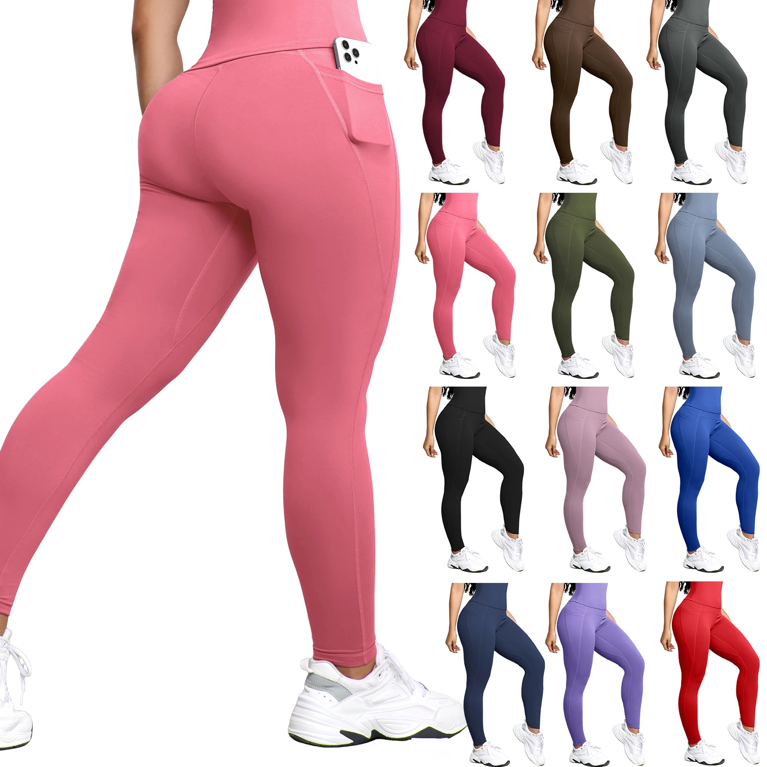 Women High Waist Yoga Pants With Pockets Butterlift Scrunch Butt Pants Tummy Control Workout Running Yoga Leggings
