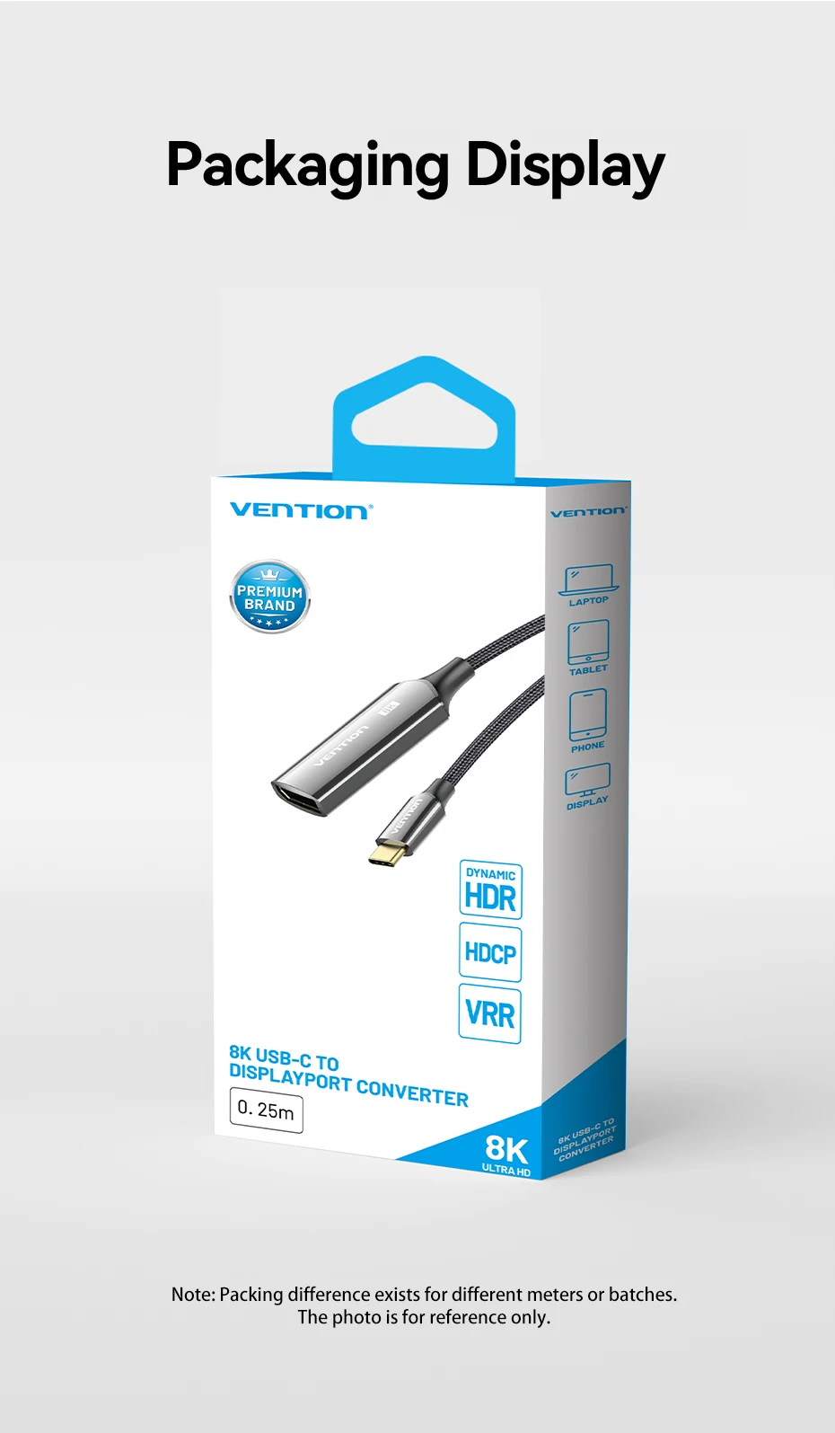 Vention 8K USB C auf DisplayPort-Kabel, USB-Typ-C-Stecker auf DP-Buchse, Adapter für Telefon, Tablet, Laptop, Monitor, bidirektionales USB-C – Detail 14