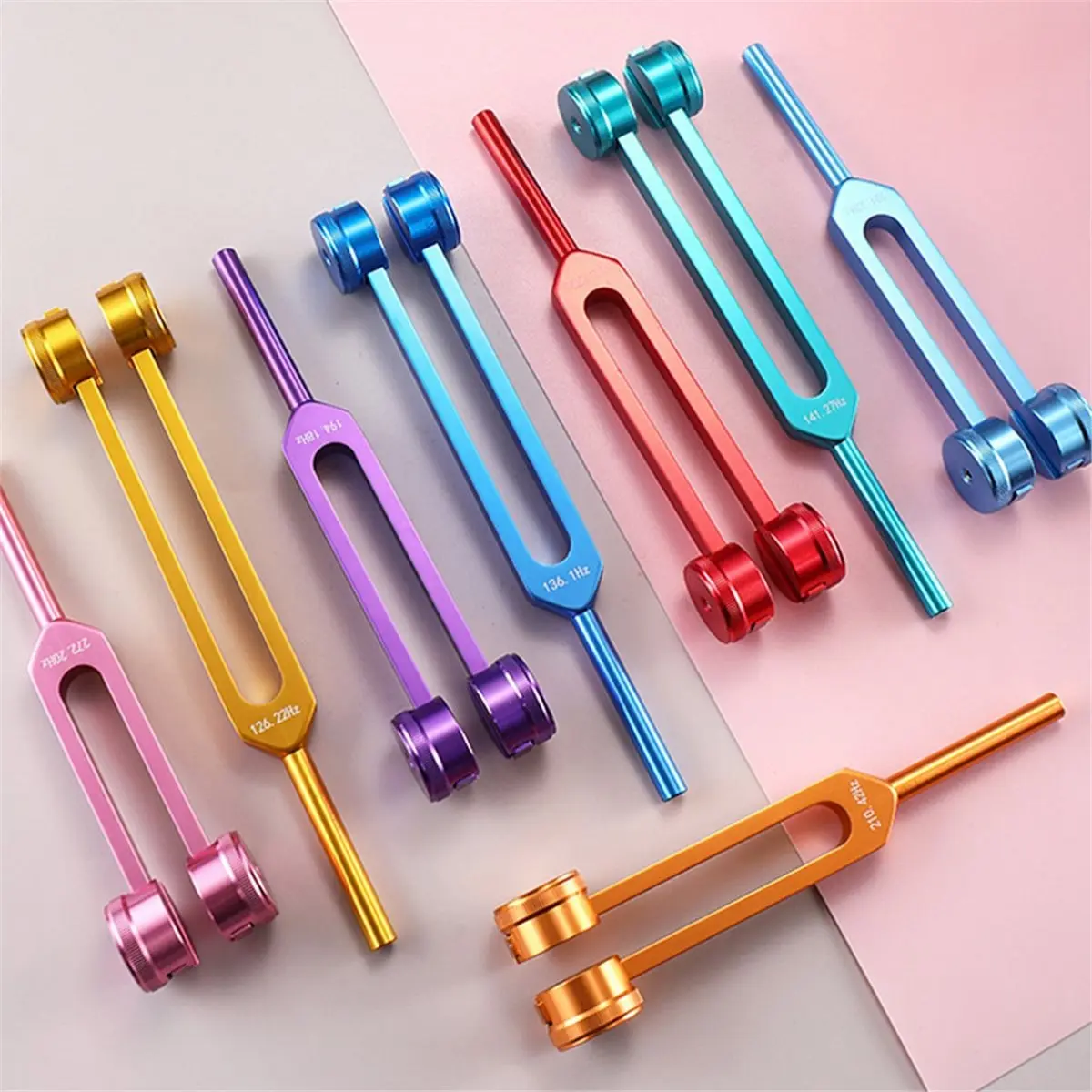 مجموعات شوكة ضبط الشاكرات الملونة، شوكة ضبط الشفاء، شوكة التأمل، أدوات الإيقاع المحمولة [AA74-AAA]