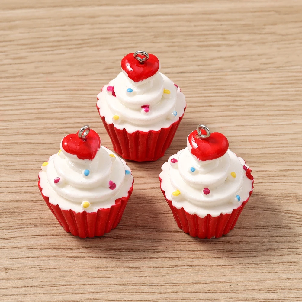 Tusember 5 stücke Nette Simulation Eis Harz 3D Tasse Kuchen Charms Für DIY Ohrring Schlüsselbund Handgemachte Schmuck Machen Versorgung – Detail 6