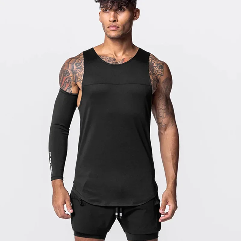 Men's Muscle Tank Top Quick-Dry Gym Vest Summer Streetwear Breathable Sleeveless Workout Bodybuilding Elastic Hem Undershirt