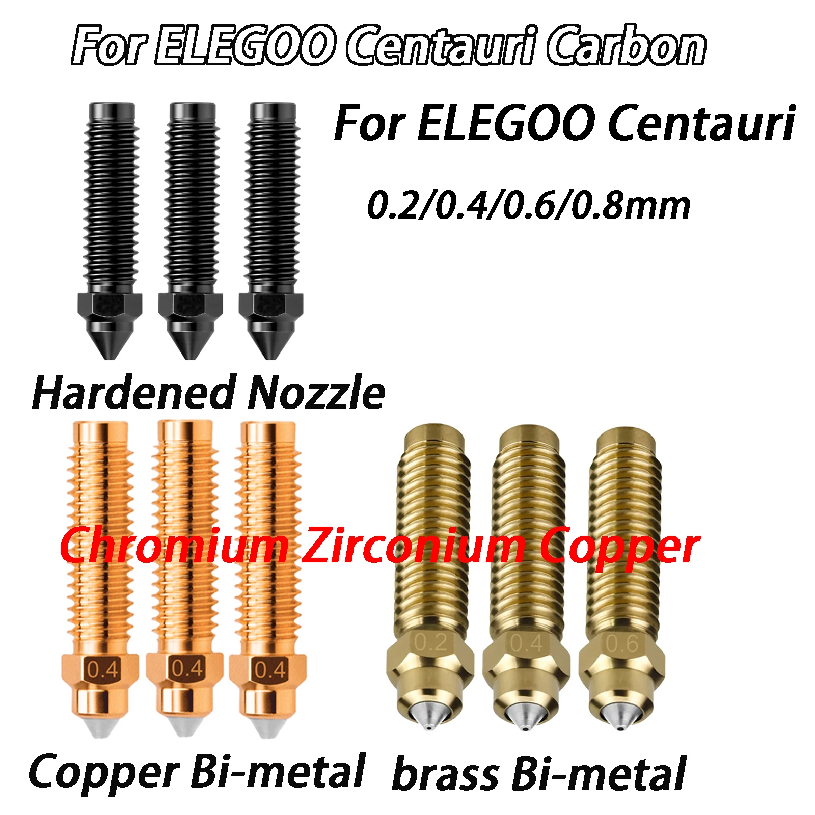 

Bi-metal Nozzle For ELEGOO Centauri Carbon Chromium Zirconium Copper Bimetallic Nozzle For Elegoo Centauri 3D Hardened Nozzle