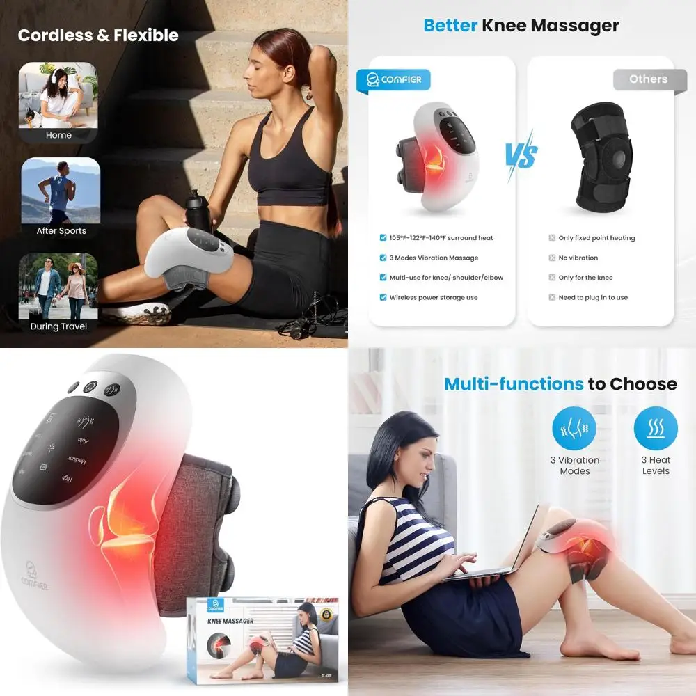 

Heated Vibration Knee Massager with Red Light Therapy, 18.9 Strap, Rechargeable, LED Display, Ideal for Pain Relief Gifts