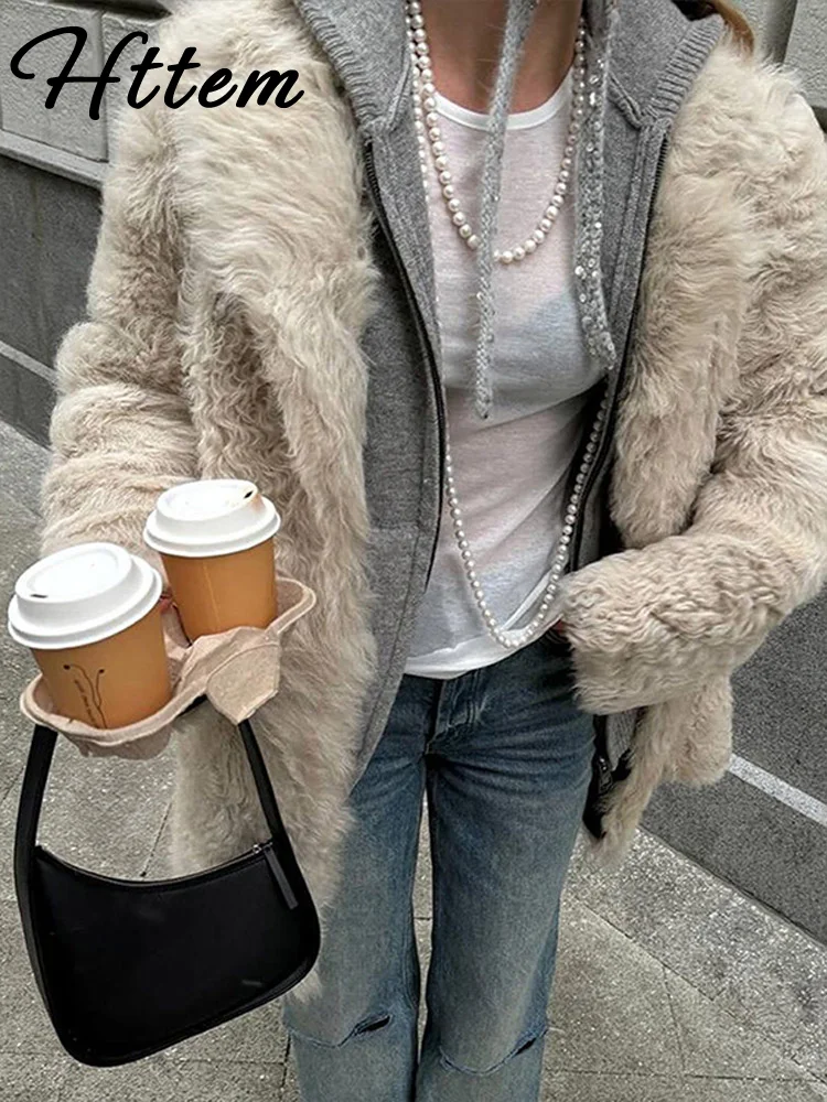 Casual Faux Fur Solid Women Coat Solid Single Breasted Stand Collar Pocket Female Outwear 2025 Autumn Winter Lady Streetwear New