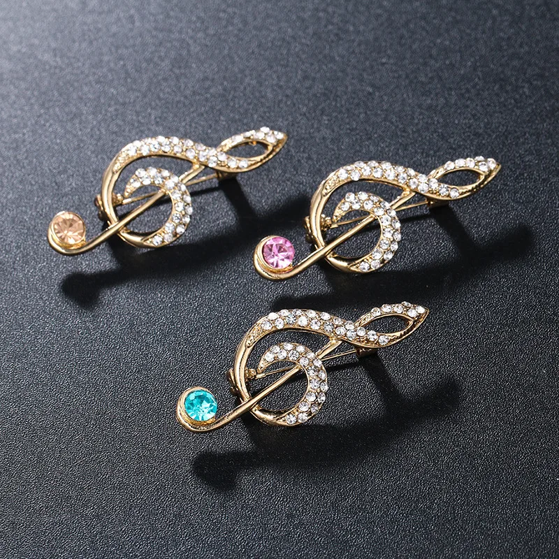 Musical Note Rhinestone Brooch Scarf Buckle Badge Lapel Pin Luxury Jewelry Brooches for Women Accessories Korean Fashion Metal