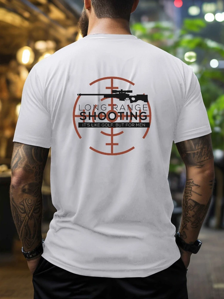 Long Range Shooting Graphic design -100% cotton summer casual short sleeve O-neck men's printed T-shirt.