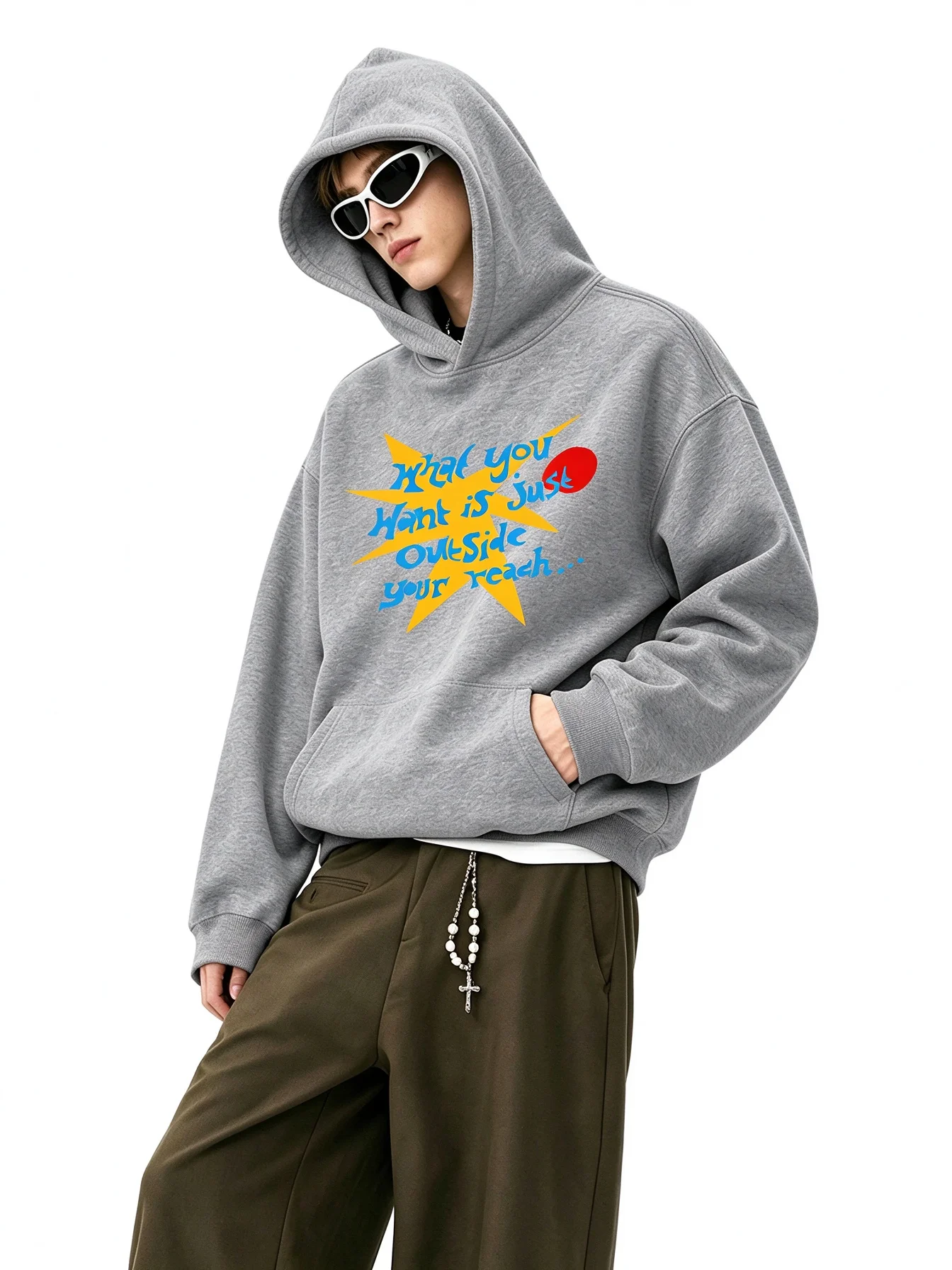 Men'S Individual Creative Pattern Loose Hooded Sweatshirt, Fashionable Trendy Oversized Drop Shoulder Hoodie
