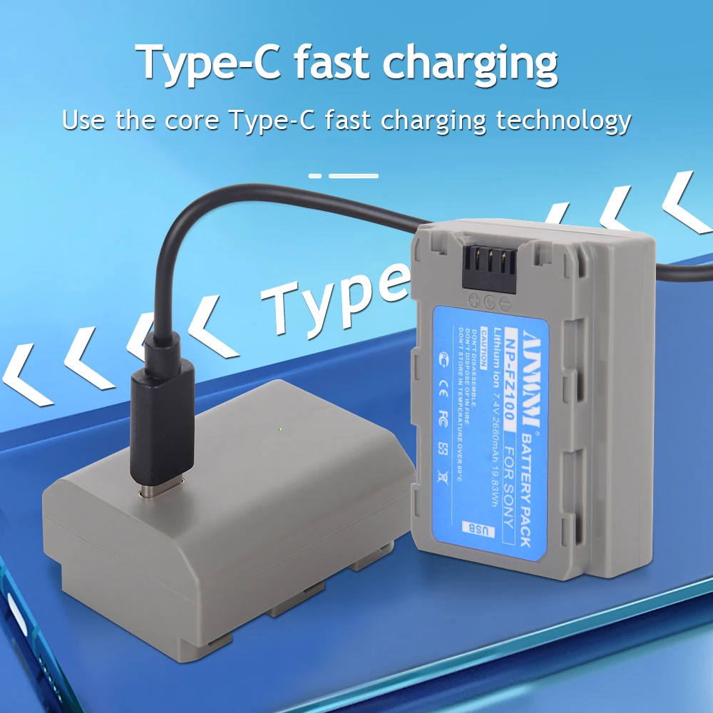 Type-C NP-FZ100 Li-Ion Battery for Sony A1 A9 A6600 A6700 A7R3 A7S3 A7R5 A7C ZV-E1 , A7 IV , A7S III , A7R V Camera FZ100 USB-C