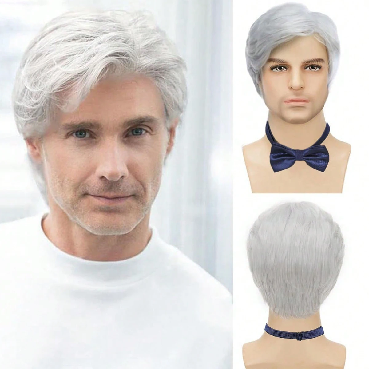 White Wigs, Natural Fluffy Layered Synthetic Hair Daily Halloween Wig
