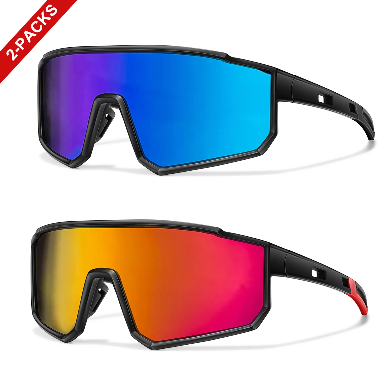 2 Paar Unisex-Fahrrad-Sonnenbrillen, UV400, winddicht, Fahrrad-Straßenbrillen, Modemarke, für Männer und Frauen, Wandern, Camping, Laufen