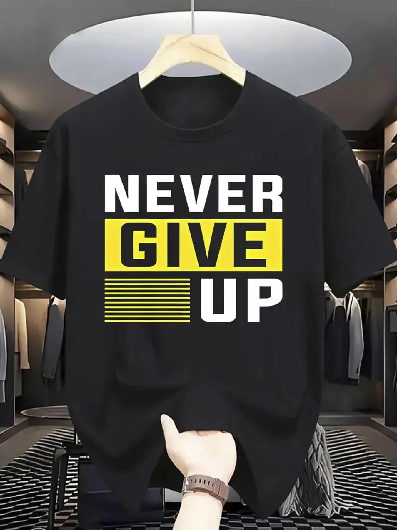 

100% cotton, never give up pattern printed T-shirt summer round neck short sleeve men's T-shirt