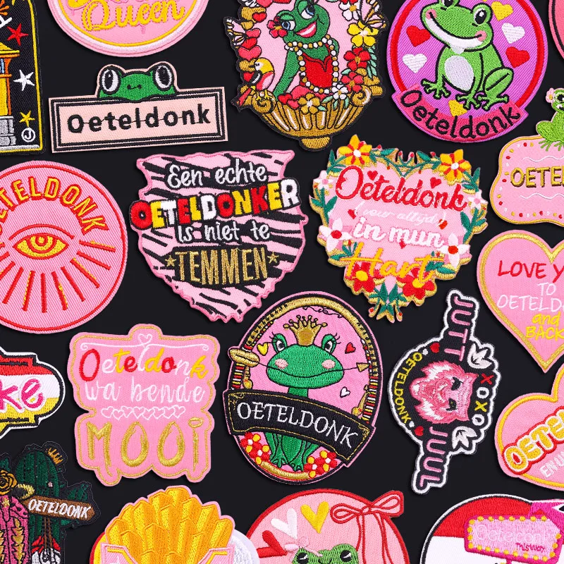 Rosa Serie Oeteldonk Emblem Stickerei Patch Frosch Patch Niederlande Karneval Abzeichen Eisen auf bestickte Patches für Kleidung