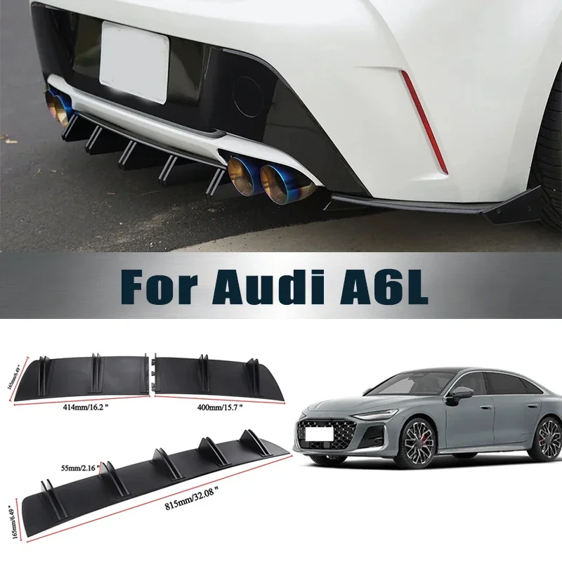 For Audi A6L Rear Diffuser Shark Fin Double Wing ABS Curved Aero Spoiler Anti-Collision Chassis Protector Car Styling