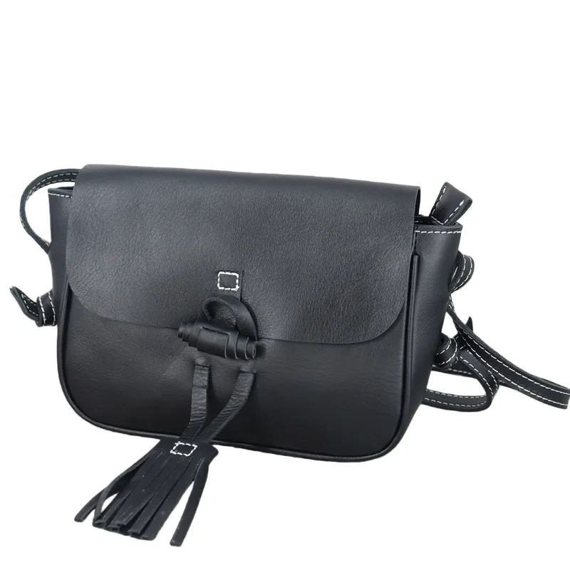 

Retro Natural Leather Messenger Bags For Women Solid Color Flap Pocket Black Shoulder Crossbody Bag 2026 New Cowhide Small Bags