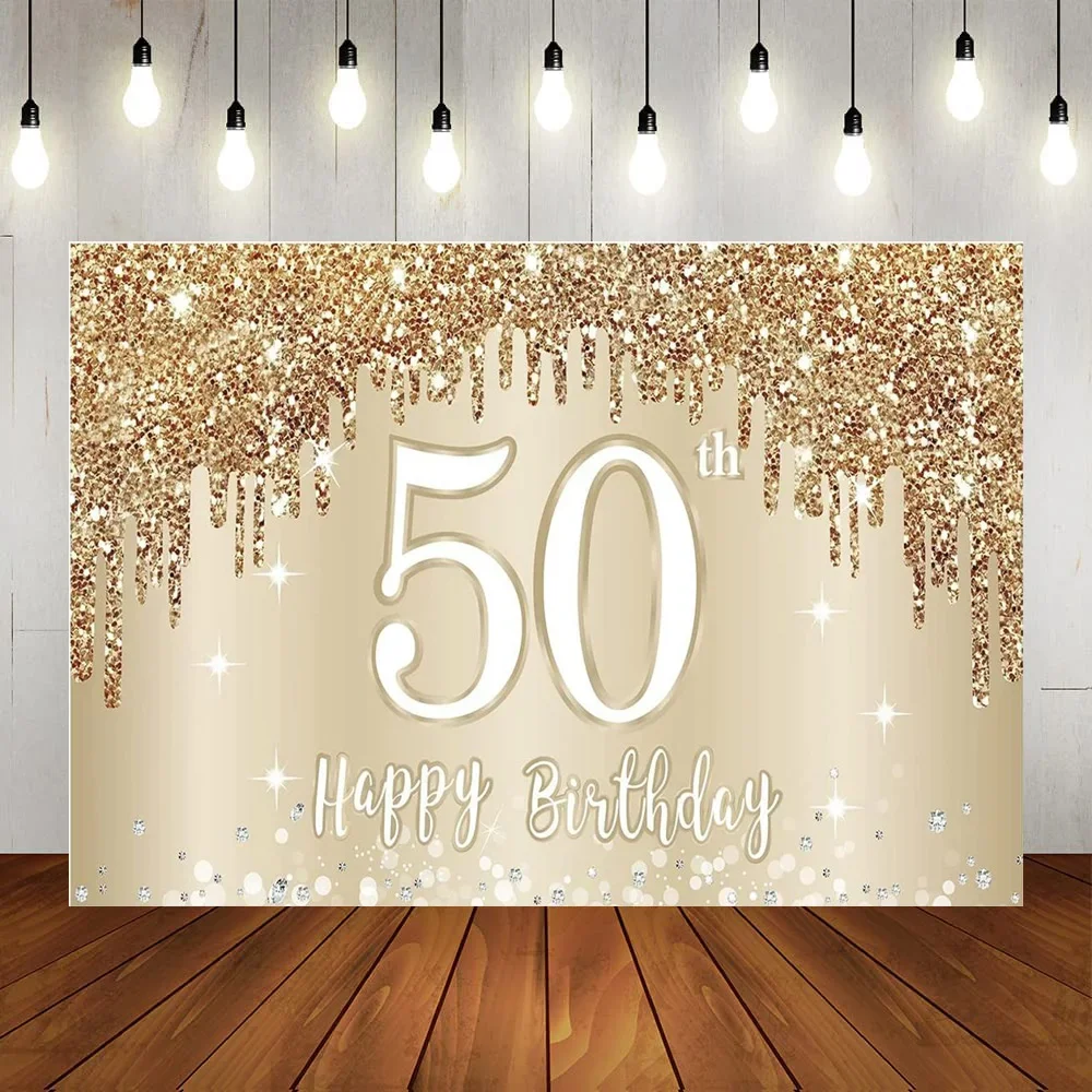 Happy 50th Birthday Banner Backdrop Decorations for Women, Gold White 50 Birthday Sign Party Supplies, Fifty Year Old Birthday P