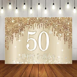 Happy 50th Birthday Banner Backdrop Decorations for Women, Gold White 50 Birthday Sign Party Supplies, Fifty Year Old Birthday P