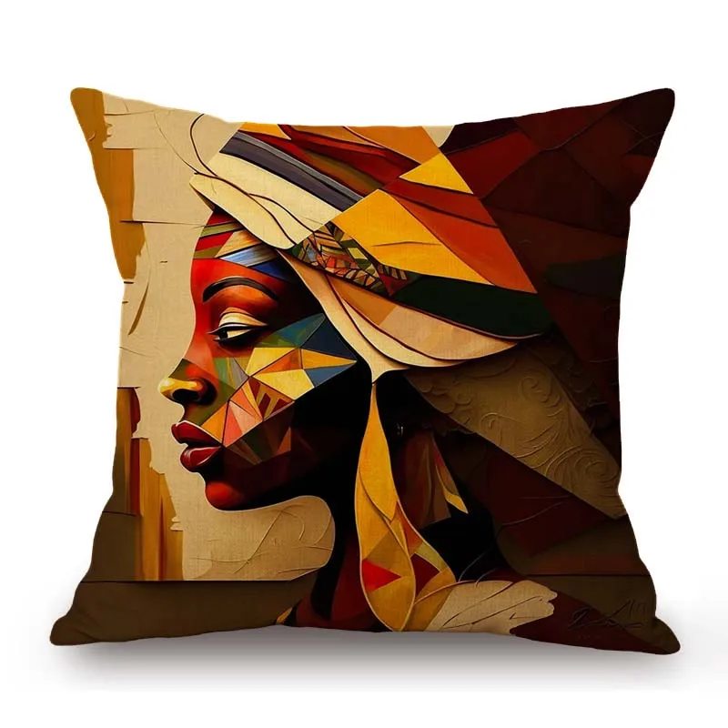 Abstract Oil Painting African Girl Lady Ethnic Decoration Sofa Throw Pillow Case Cotton Linen Cushion Cover