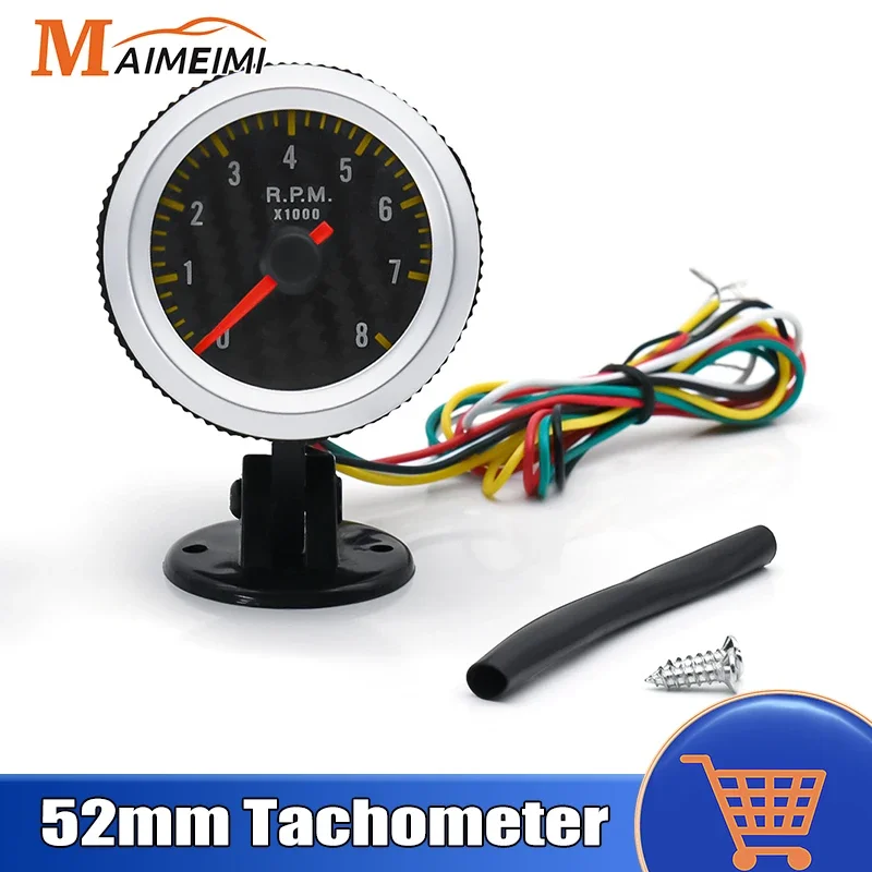 MH-LED الخلفية الحمراء سيارة متر ، مقياس سرعة الدوران ، RPM مقياس ، 0-8000RPM ، 1-8 اسطوانات ، 12 فولت البنزين ، قارب السيارات ، 2 "، 52 مللي متر