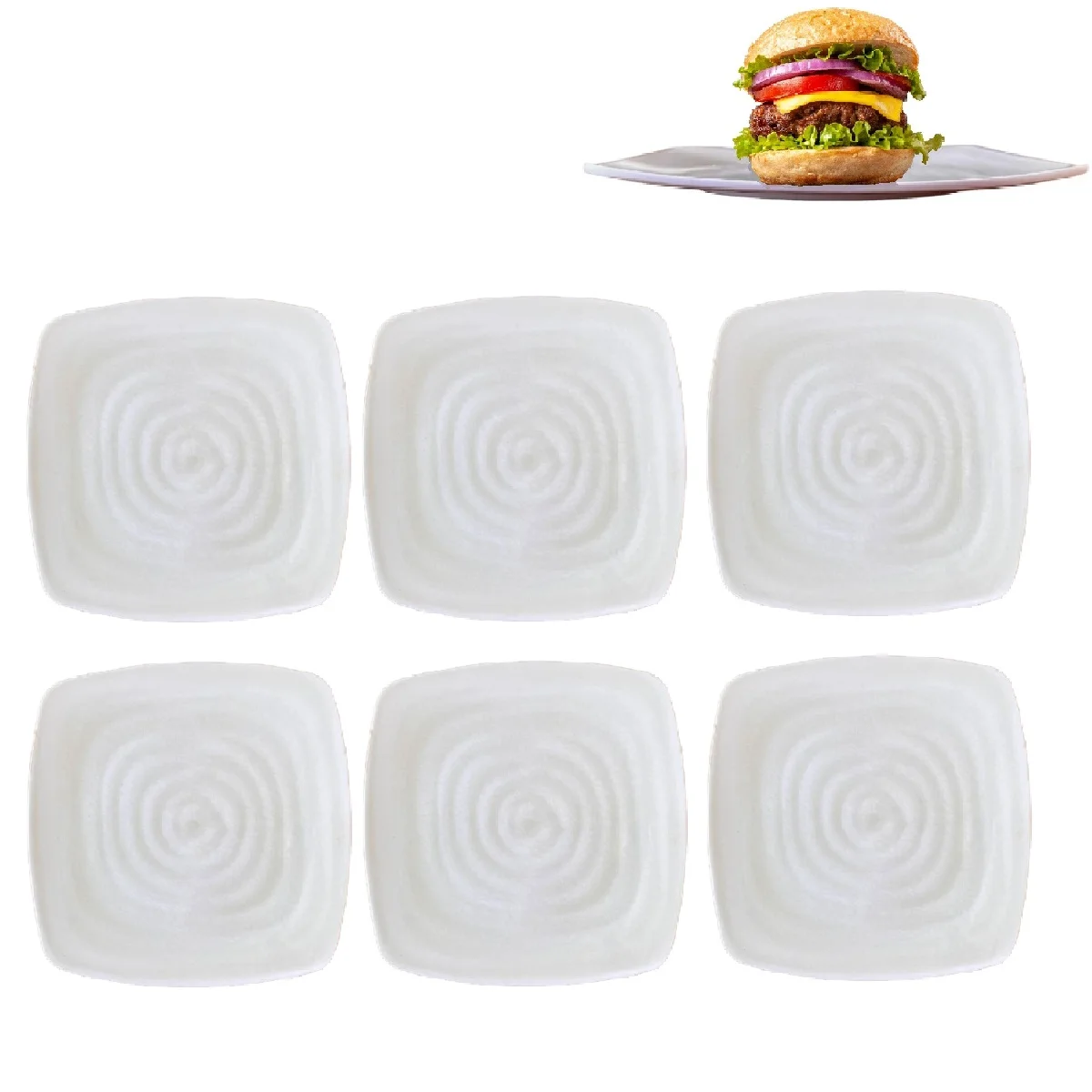 6 Dishes Melamine Square Soil Spiral Raze 19cm