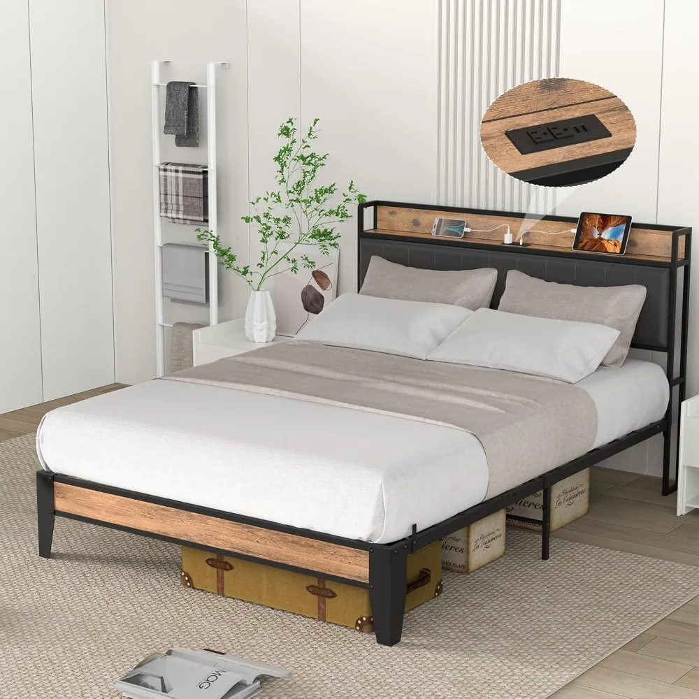 

Bed Frame with Storage Headboard, Built-in Charging Station, Easy Assembly,Noise Free,Non-Slip Design,Sturdy and Stable