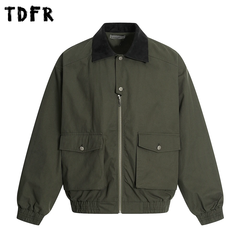 

Pocket Spliced Cargo Jacket Mens Retro Safari Style Autumn Lapel Long Sleeve Loose Outerwear Men