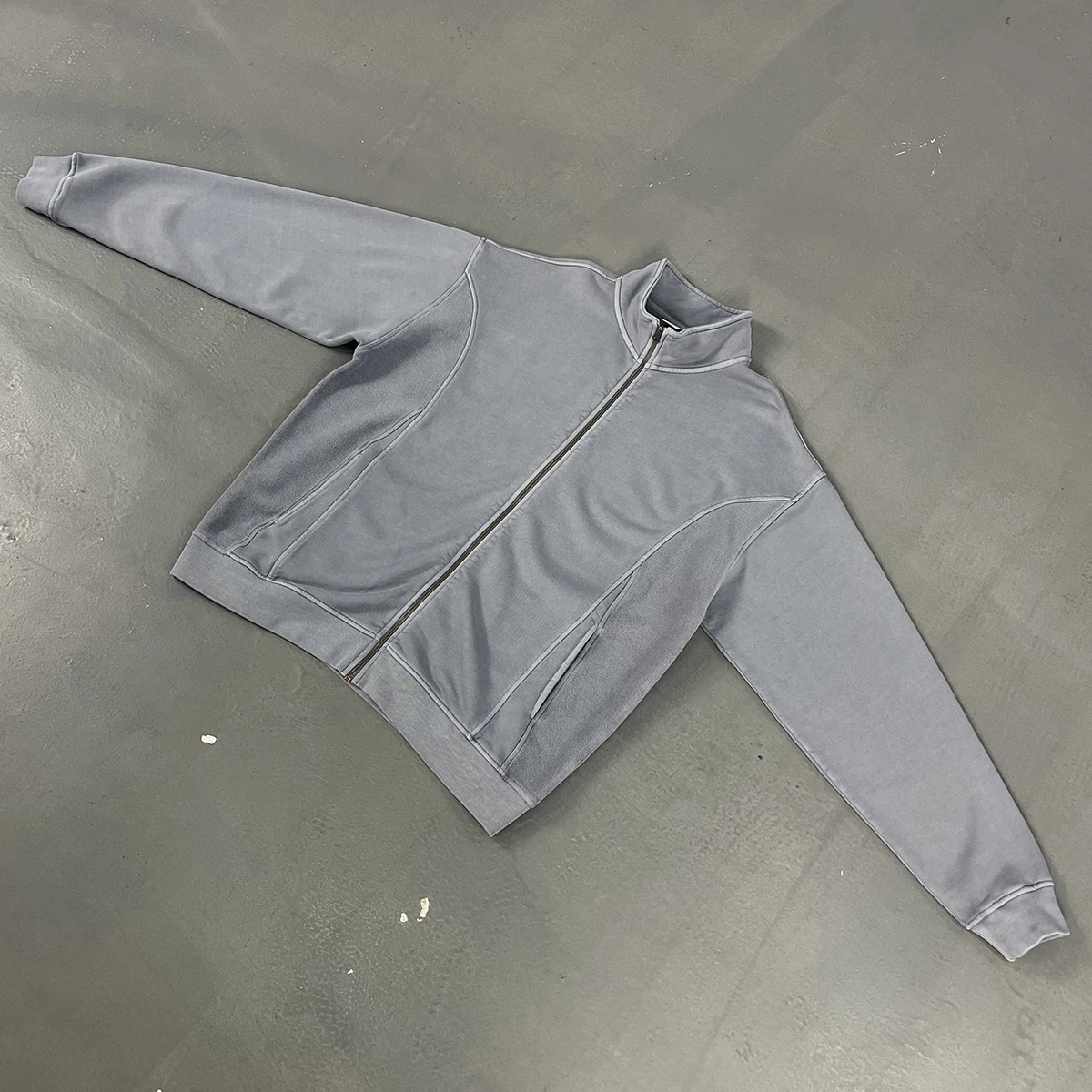 2025 Autumn Winter Stand Up Collar Distressed Zipper Sweatshirt Oversized Washed Zip Up Pullovers Men Outwear Streetwear Y2k