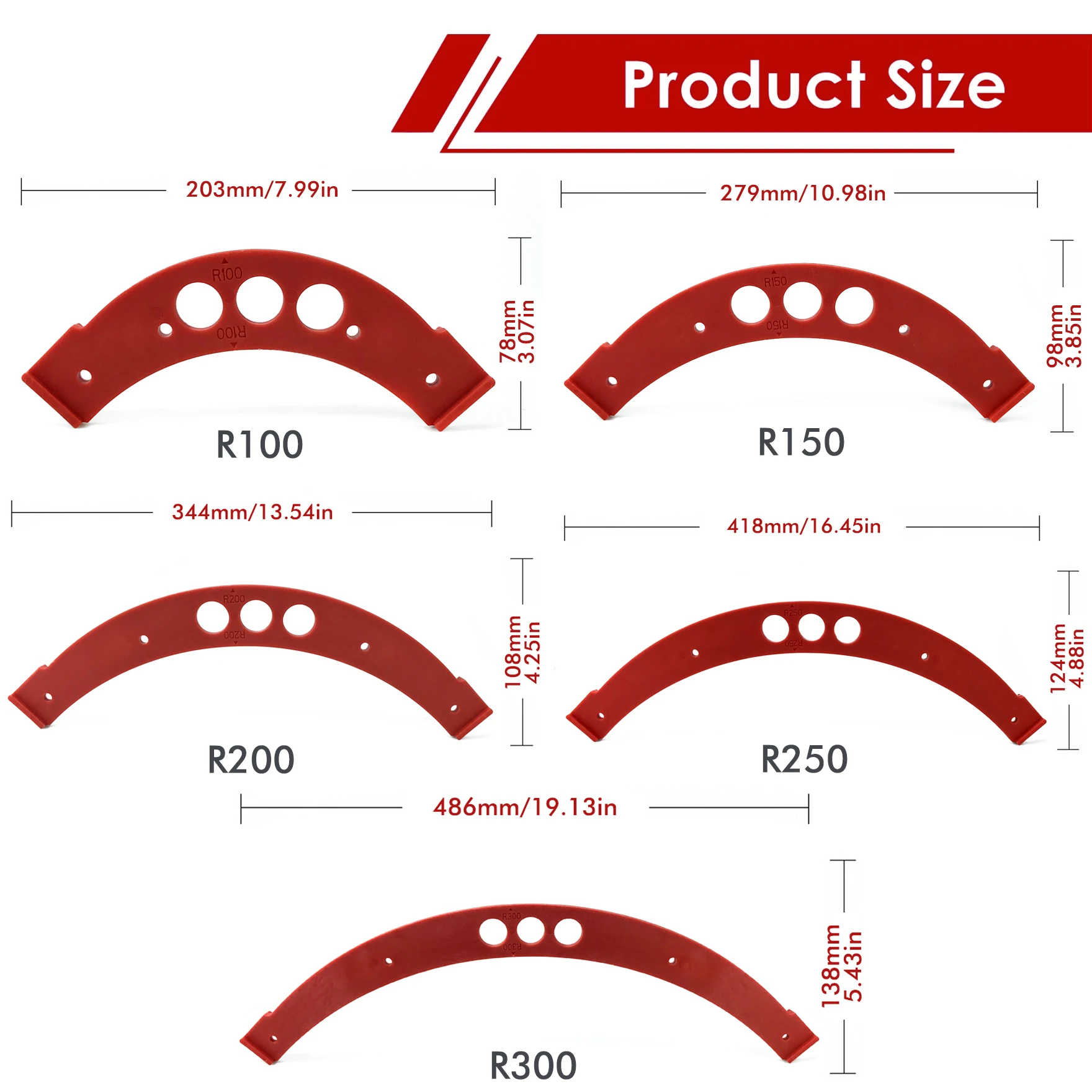 Inner/Outer Corner Large Arc Mold Electric Router Slotting Template R100-R300 Woodworking Curved Angle Chamfering Template Tools