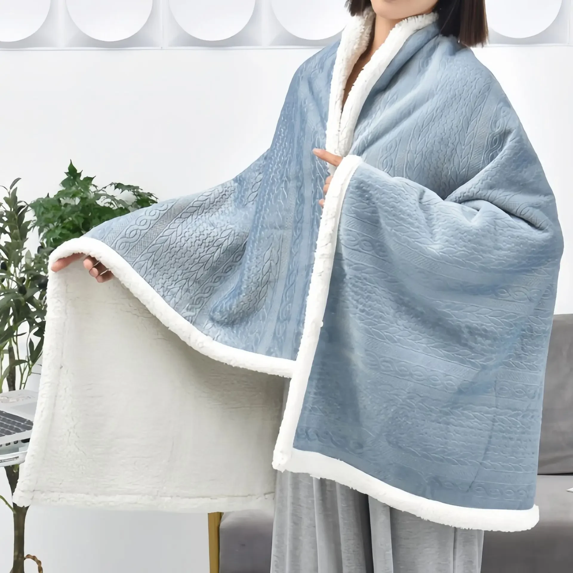 85x120cm Winter Warmth Shawl Blanket Cover Solid Color Flannel Embossed Nap Blanket Multifunctional Decorative Blankets