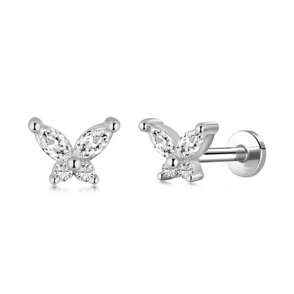 Butterfly Labret Piercing Forward Helix CZ Earring 100% 316L Stainlesss Steel Internally Threaded Tragus Stud Body Jewelry image 3