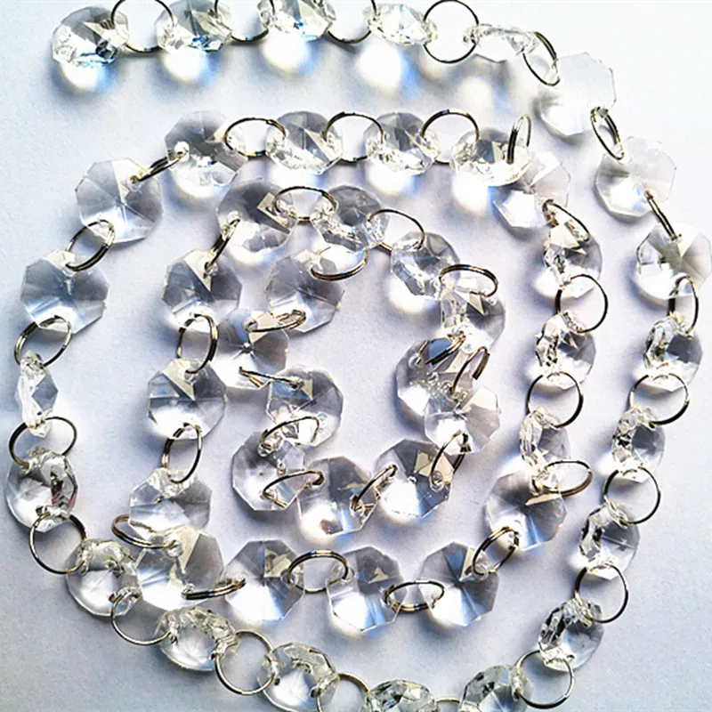 100M 14MM Crystal Octagon Beads Garlands Strands With Chrome Rings 50M Glass Beads Chains With Gold Rings Wedding Decoration