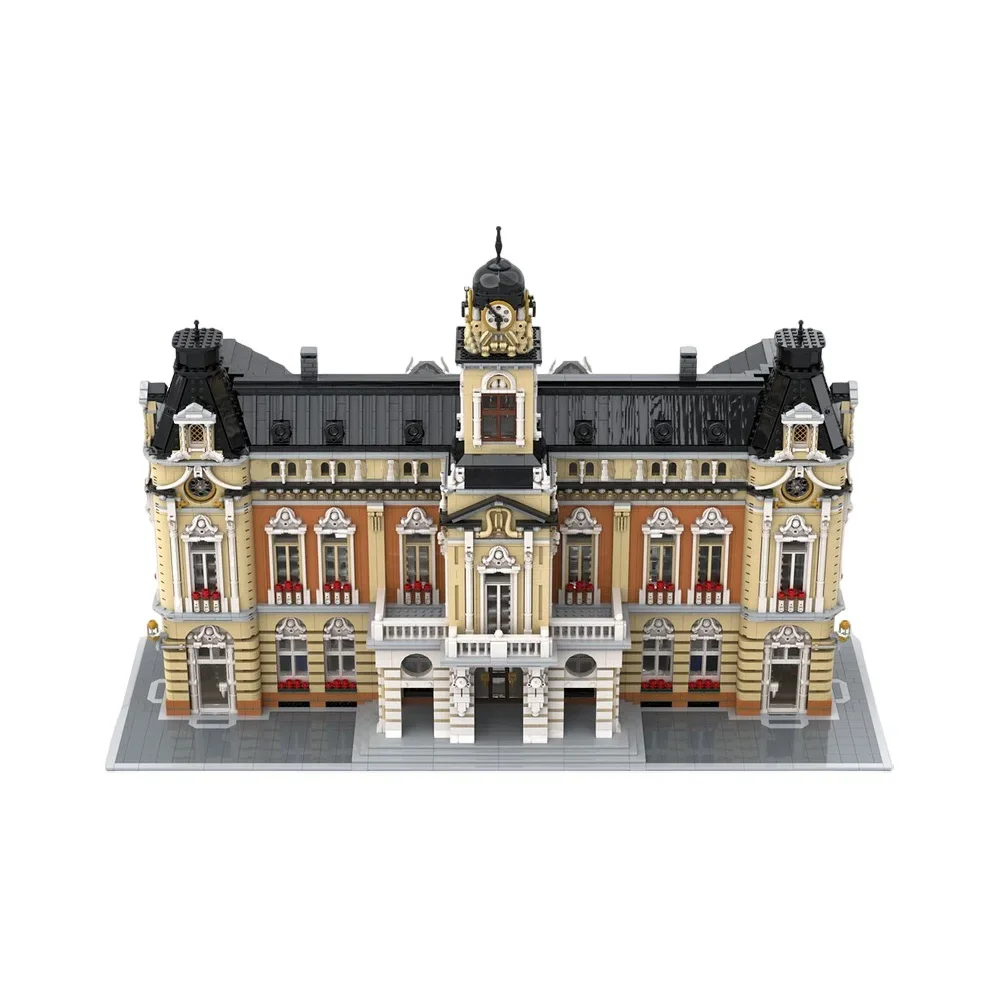 MOC Town Hall Modulaire Bakstenen Model Town Hall City Architecture Street View Bouwstenen Montage Speelgoed Kinderen Verjaardagscadeautjes
